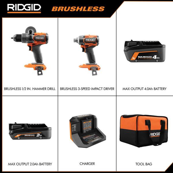 18V Brushless Cordless 3-Tool Combo Kit w/ Hammer Drill, Impact Driver, 7-1/4 in. Circular Saw, Batteries, Charger & Bag