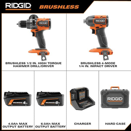 18V Brushless 2-Tool Combo Kit with 6.0 Ah and 4.0 Ah MAX Output Batteries, Charger, and Hard Case
