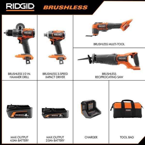 18V Brushless Cordless 4-Tool Combo Kit w/ 18V Brushless 7-1/4 in. Circular Saw, 18V Brushless 4-1/2 in. Angle Grinder