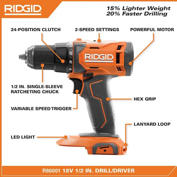 18V Cordless 2-Tool Combo Kit with Drill/Driver, Impact Driver, (2) Batteries, Charger, Bag, & SubC One-Handed Recip Saw