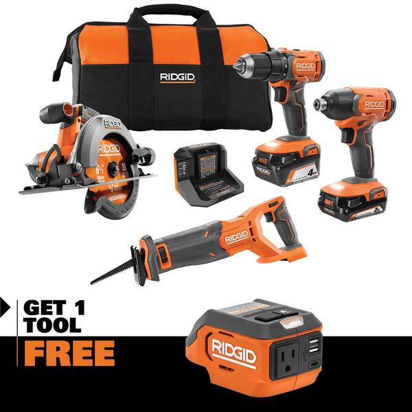 18V Cordless 4-Tool Combo Kit with 4.0 Ah Battery, 2.0 Ah Battery, Charger, Bag and 18V AC Inverter