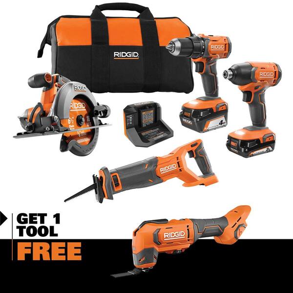 18V Cordless 4-Tool Combo Kit with 4.0 Ah Battery, 2.0 Ah Battery, Charger, Bag and 18V Multi-Tool