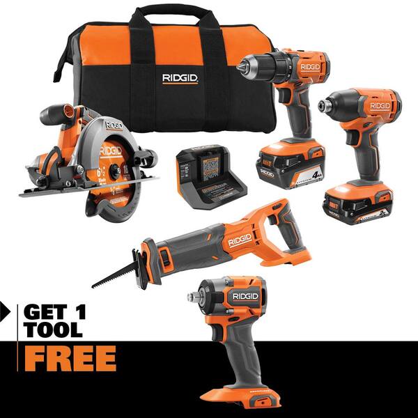 18V Cordless 4-Tool Combo Kit with 4.0 Ah Battery, 2.0 Ah Battery, Charger, Bag and 18V SubCompact 1/2 in. Impact Wrench