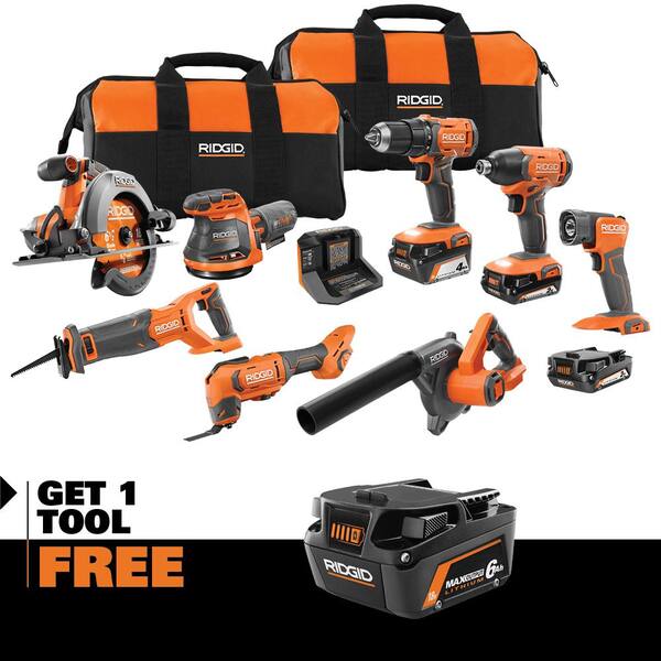 18V Cordless 8-Tool Combo Kit with (3) Batteries, Charger, and Bag with 18V 6.0 Ah MAX Output Batteries (2-Pack)