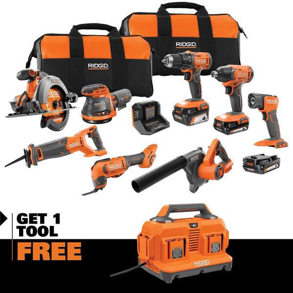 18V Cordless 8-Tool Combo Kit with (3) Batteries, Charger, and Bag with 18V 6-Port Charger