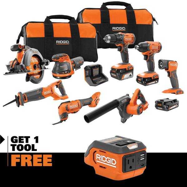 18V Cordless 8-Tool Combo Kit with (3) Batteries, Charger, and Bag with 18V AC Inverter
