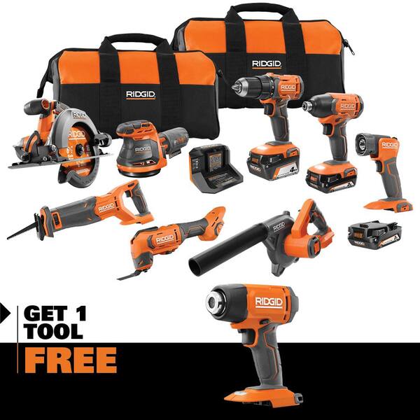 18V Cordless 8-Tool Combo Kit with (3) Batteries, Charger, and Bag with 18V Heat Gun