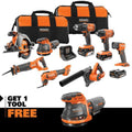 18V Cordless 8-Tool Combo Kit with (3) Batteries, Charger, and Bag with 18V Random Orbit Sander