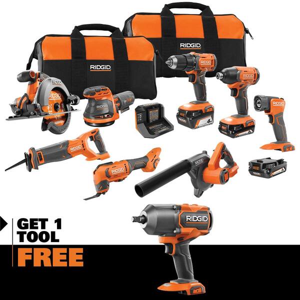 18V Cordless 8-Tool Combo Kit with (3) Batteries, Charger, and Bag with 18V High Torque Impact Wrench