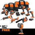 18V Cordless 8-Tool Combo Kit with (3) Batteries, Charger, and Bag with 18V Spotlight