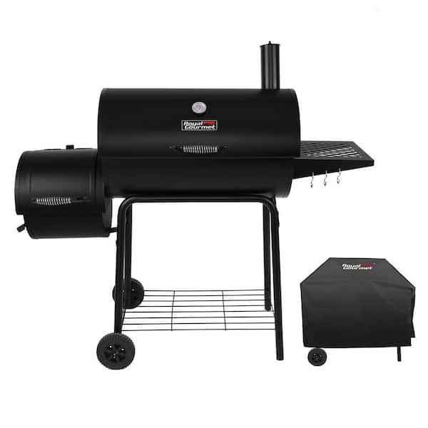 30 in. Smoker Black Barrel Charcoal Grill with Offset Smoker with Cover For Outdoor, Backyard Cooking