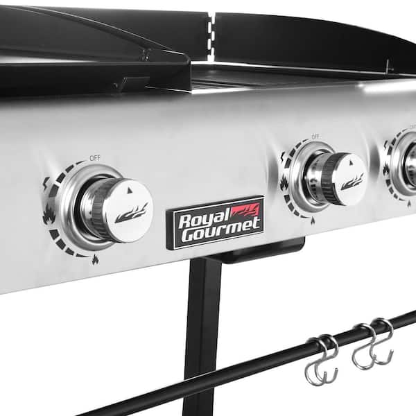 4-Burners Portable Propane Gas Grill and Griddle Combo Grills in Black with Side Tables