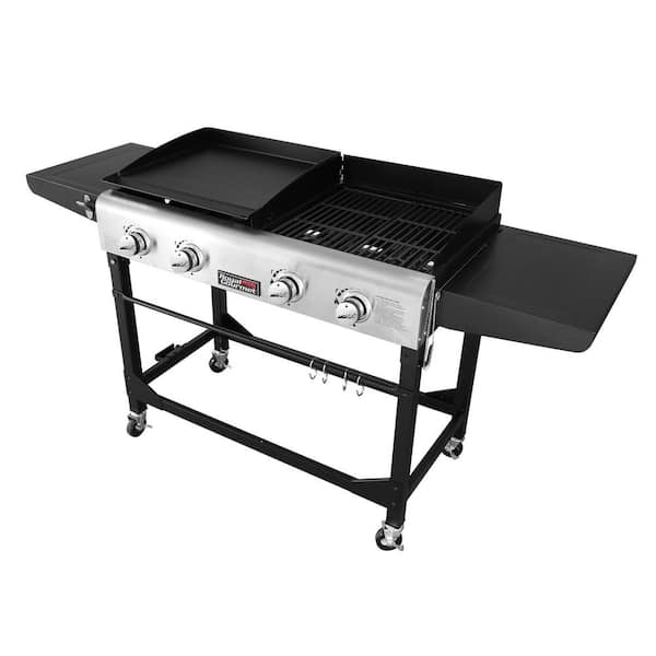 4-Burners Portable Propane Gas Grill and Griddle Combo Grills in Black with Side Tables with Cover