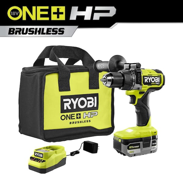 ONE+ HP 18V Brushless Cordless 1/2 in. Hammer Drill Kit with (1) 4.0 Ah High Performance Battery, Charger, and Tool Bag