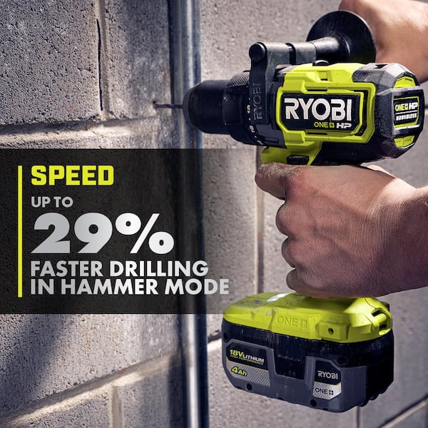 ONE+ HP 18V Brushless Cordless 1/2 in. Hammer Drill Kit with (1) 4.0 Ah High Performance Battery, Charger, and Tool Bag