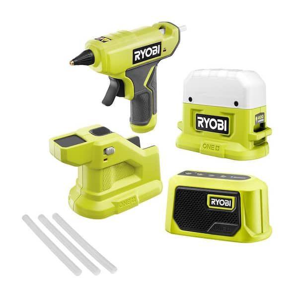 ONE+ 18V Cordless Compact 3-Tool Combo Kit with Glue Gun, Area Light, Bluetooth Speaker (Tools Only)
