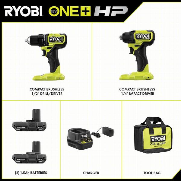 ONE+ HP 18V Compact Brushless 3-Tool Combo Kit with LINK Rolling Tool Box, (2) 1.5 Ah Batteries and Charger