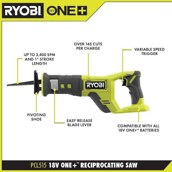 ONE+ 18V Cordless Reciprocating Saw Kit with 4.0 Ah Battery and Charger