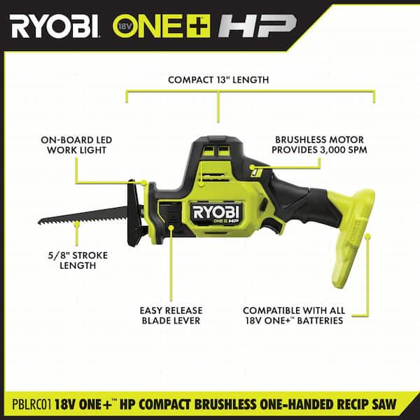ONE+ HP 18V Brushless Cordless Compact One-Handed Reciprocating Saw Kit with 1.5 Ah Battery and 18V Charger