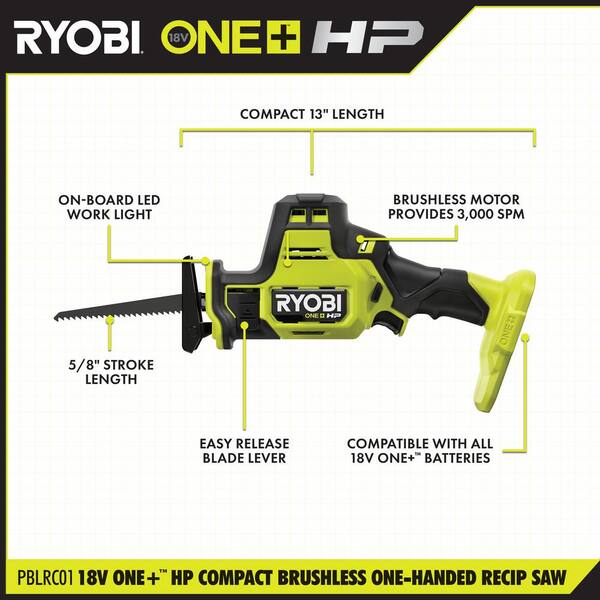 ONE+ 18V Lithium-Ion 2.0 Ah, 4.0 Ah, and 6.0 Ah HIGH PERFORMANCE Batteries and Charger Kit w/ HP Brushless Recip Saw