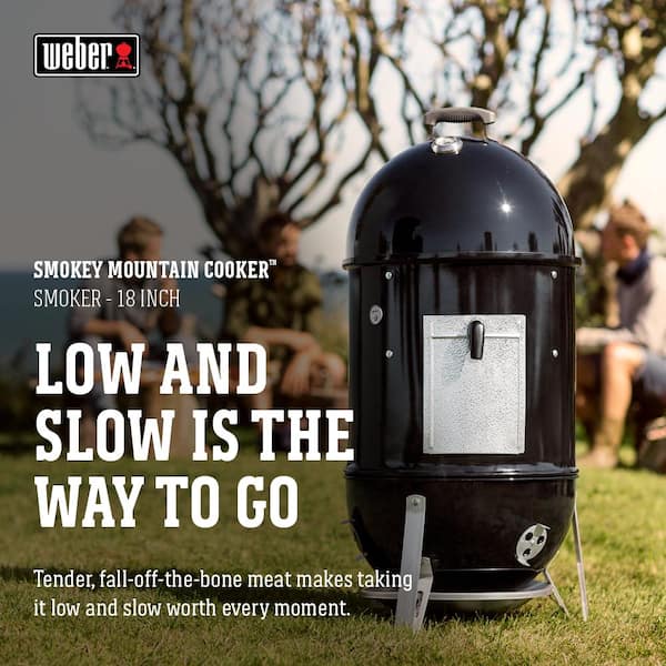 18 in. Smokey Mountain Cooker Smoker in Black with Cover and Built-In Thermometer
