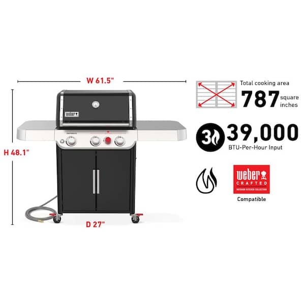 Genesis E-325s 3-Burner Natural Gas Grill in Black with Built-In Thermometer