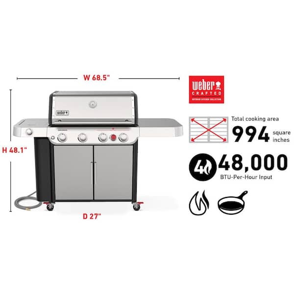 Genesis S-435 4-Burner Natural Gas Grill in Stainless Steel with Side Burner