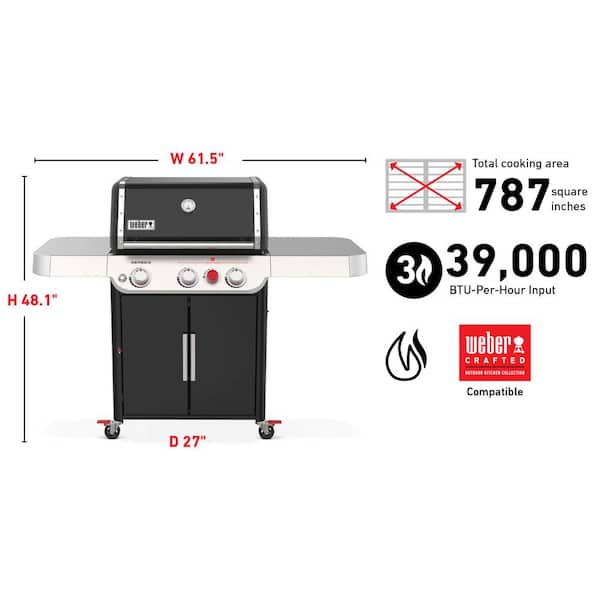 Genesis E-325s 3-Burner Propane Gas Grill in Black with Built-In Thermometer