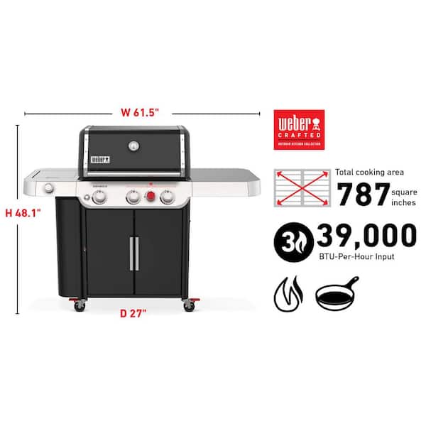 Genesis E-335 3- Burner Propane Gas Grill in Deep Ocean Blue with Side Burner