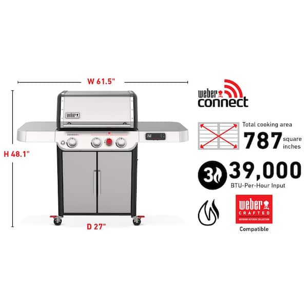 Genesis Smart SX-325s 3-Burner Propane Gas Grill in Stainless Steel with Connect Smart Grilling Technology