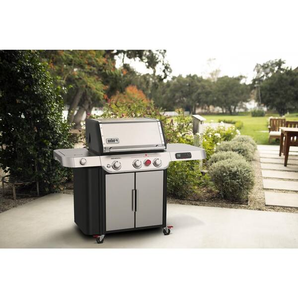 Genesis Smart SX-335 3-Burner Propane Gas Grill in Stainless Steel with Side Burner