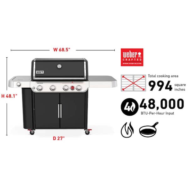 Genesis E-435 4-Burner Propane Gas Grill in Black with Side Burner