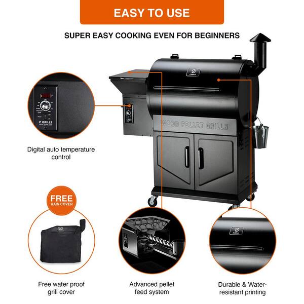 694 sq. in. Pellet Grill and Smoker with cabinet storage, Black